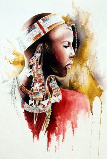 Peinture intitulée "Rouge masaï" par Sonia Privat, Œuvre d'art originale, Huile