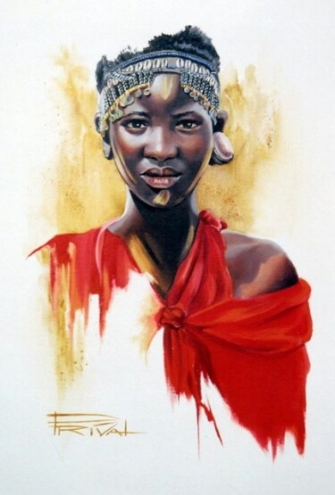 Painting titled "Jeune Masaï" by Sonia Privat, Original Artwork, Oil