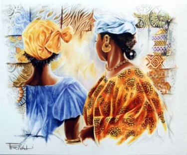 Painting titled "Patchwork africain" by Sonia Privat, Original Artwork, Oil