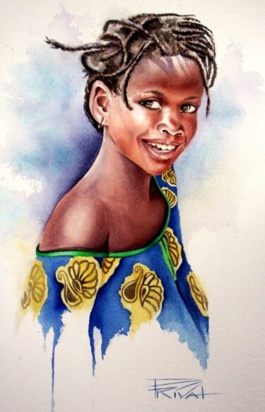 Painting titled "Sourire d'Afrique" by Sonia Privat, Original Artwork, Oil