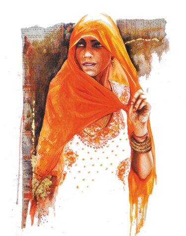 Peinture intitulée "Couleur du Rajasthan" par Sonia Privat, Œuvre d'art originale, Huile