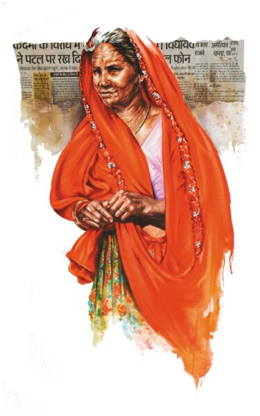 Painting titled "L’âge, Jaipur" by Sonia Privat, Original Artwork, Oil
