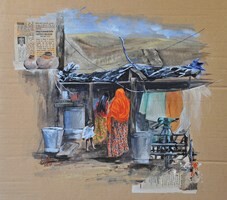 Malarstwo zatytułowany „La vie ici, Jaipur” autorstwa Sonia Privat, Oryginalna praca, Olej