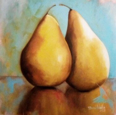 Painting titled "Peras" by Sonia Uribe, Original Artwork, Oil