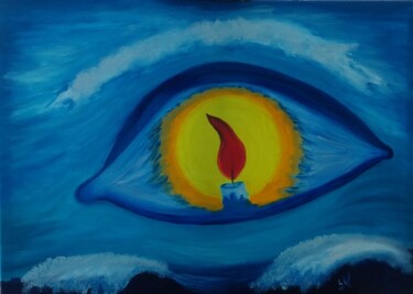Картина под названием "Oeil dans le ciel" - Sonia Verin, Подлинное произведение искусства, Масло