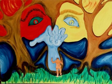 Painting titled "Entre Dieu et le Di…" by Sonia Verin, Original Artwork, Oil