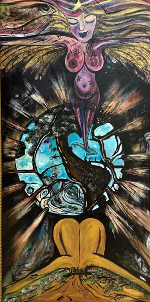 Malerei mit dem Titel "Gavilán et Paloma" von Sonia Weber (Sonia la Cubana), Original-Kunstwerk, Acryl Auf Keilrahmen aus Ho…