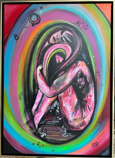Schilderij getiteld "La tristeza" door Sonia Weber (Sonia la Cubana), Origineel Kunstwerk, Acryl Gemonteerd op Frame voor ho…