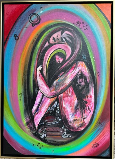 Painting titled "La tristeza" by Sonia Weber (Sonia la Cubana), Original Artwork, Acrylic Mounted on Wood Stretcher frame