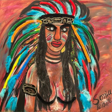 Painting titled "Oui je suis sauvage" by Sonia Weber (Sonia la Cubana), Original Artwork, Acrylic Mounted on Cardboard
