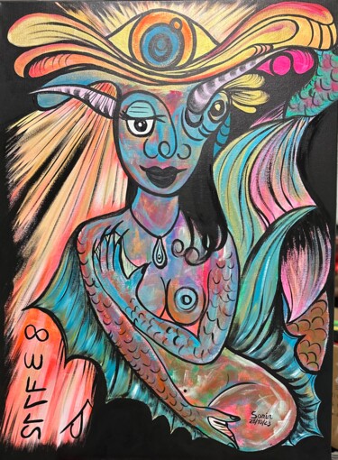 Pintura intitulada "Le poids sur la con…" por Sonia Weber (Sonia la Cubana), Obras de arte originais, Acrílico Montado em Ar…