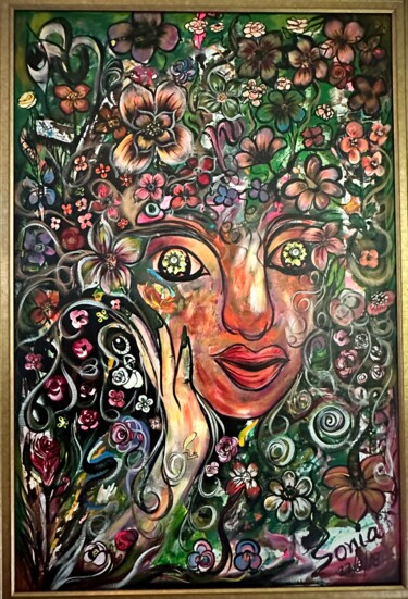 "Mon printemps" başlıklı Tablo Sonia Weber (Sonia la Cubana) tarafından, Orijinal sanat, Kolaj Ahşap Sedye çerçevesi üzerine…