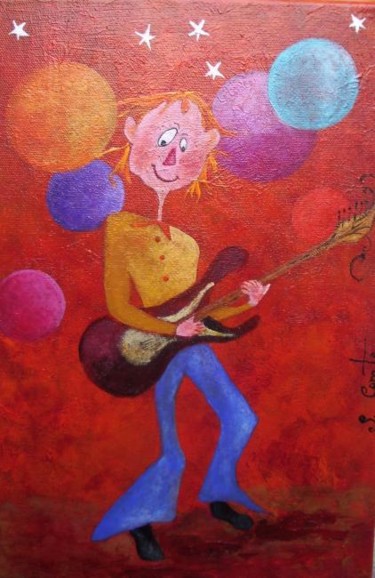 Peinture intitulée "Stéph guitariste" par Sonia Comte, Œuvre d'art originale