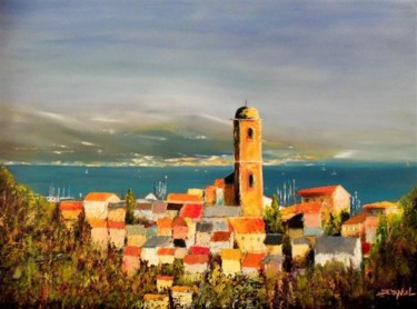 Pintura intitulada "Village méditérrané…" por Sonia Demangel, Obras de arte originais