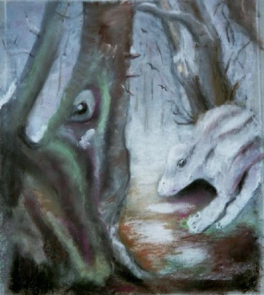 Peinture intitulée "La forêt de Merlin" par Sonia Goutte, Œuvre d'art originale, Huile