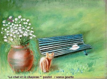 Peinture intitulée " Chat au jardin" par Sonia Goutte, Œuvre d'art originale