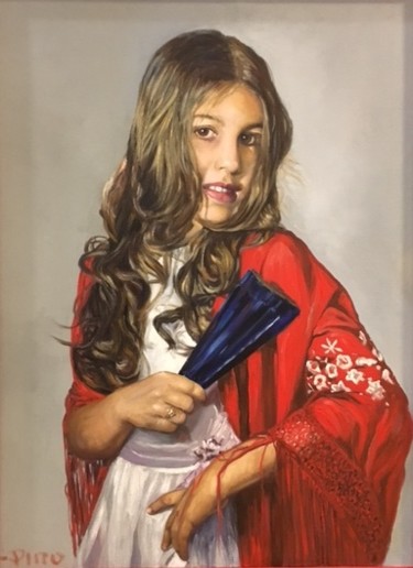 Pintura titulada "Niña con abanico" por Pino, Obra de arte original, Oleo