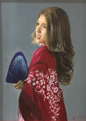 Painting titled "Niña con mantón" by Pino, Original Artwork, Oil
