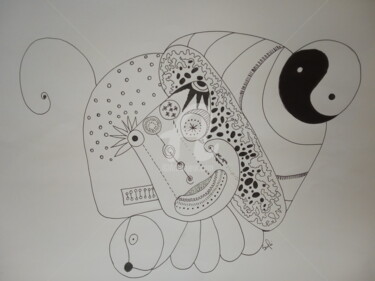 Drawing titled "Máscara de Ferro" by Sónia Marcos, Original Artwork, Gel pen
