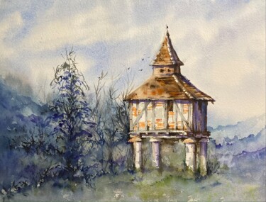 Painting titled "Pigeonnier d'Occita…" by Sonia Mercadier, Original Artwork, Watercolor