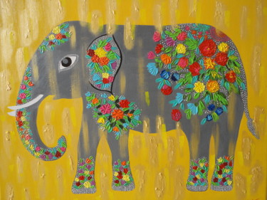 Schilderij getiteld "Elephant" door Amita Dand, Origineel Kunstwerk, Acryl