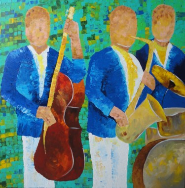 Painting titled "Blue Music Band" by Amita Dand, Original Artwork, Acrylic