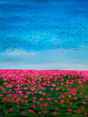 Pintura intitulada "Water lilies lake" por Amita Dand, Obras de arte originais, Acrílico