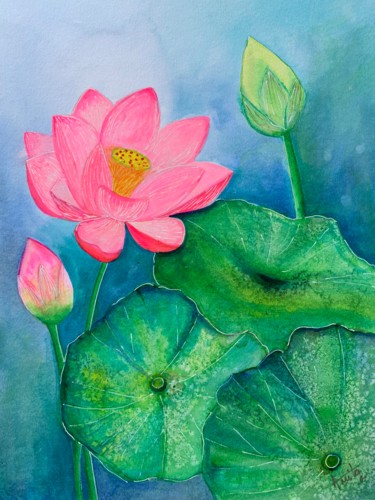 Peinture intitulée "Lotus Bloom II" par Amita Dand, Œuvre d'art originale, Acrylique