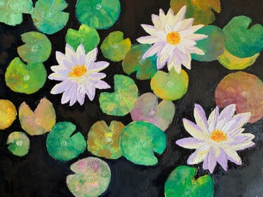 Painting titled "3 Water lilies" by Amita Dand, Original Artwork, Oil