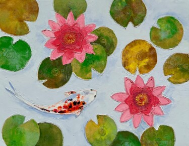 Schilderij getiteld "Koi Fish with water…" door Amita Dand, Origineel Kunstwerk, Olie