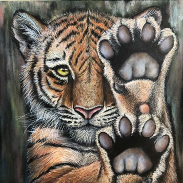 Painting titled "Tigrou" by Sonia Marcel, Original Artwork, Acrylic Mounted on Wood Stretcher frame