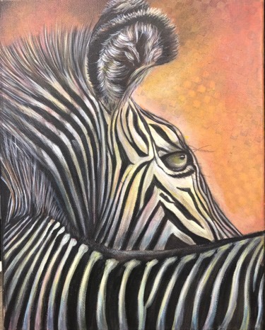 Painting titled "Zebra" by Sonia Marcel, Original Artwork, Acrylic Mounted on Wood Stretcher frame