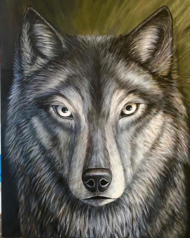 Painting titled "Loup salvaje" by Sonia Marcel, Original Artwork, Acrylic Mounted on Wood Stretcher frame