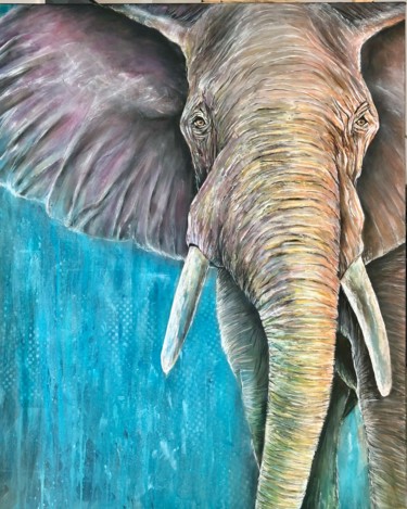 Painting titled "Elephant 1" by Sonia Marcel, Original Artwork, Acrylic Mounted on Wood Stretcher frame