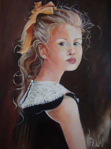 Painting titled "GIRL WITH A YELLOW…" by Sonja Brzak, Original Artwork, Oil