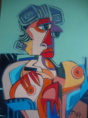 Malerei mit dem Titel "BIG BREASTED LADY" von Sonja Brzak, Original-Kunstwerk, Acryl