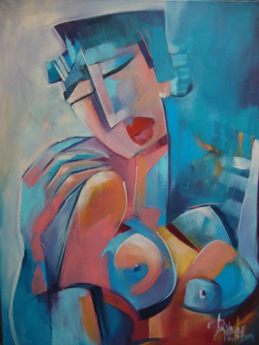 Painting titled "BLUE LADY" by Sonja Brzak, Original Artwork, Oil