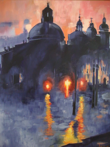 Painting titled "VENICE II" by Sonja Brzak, Original Artwork, Oil Mounted on Wood Panel