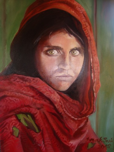 Painting titled "AFGHAN GIRL" by Sonja Brzak, Original Artwork, Acrylic