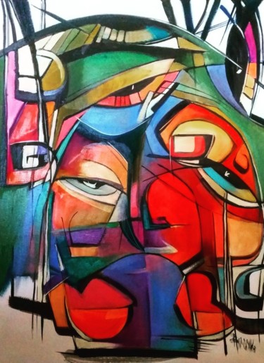 Картина под названием "POKER FACES" - Sonja Brzak, Подлинное произведение искусства, Масло