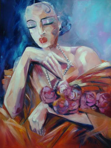 Pintura titulada "LADY WITH ROSES" por Sonja Brzak, Obra de arte original, Oleo