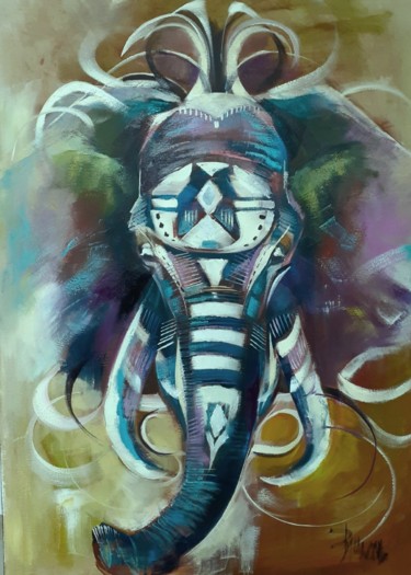 Картина под названием "ELEPHANT" - Sonja Brzak, Подлинное произведение искусства, Масло
