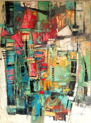 Painting titled "PATCHWORK III" by Sonja Brzak, Original Artwork, Oil