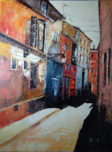 Painting titled "OLD TOWN II" by Sonja Brzak, Original Artwork, Oil