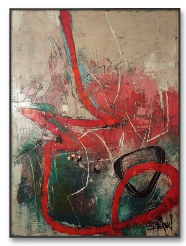 Painting titled "RED LINE III" by Sonja Brzak, Original Artwork, Oil