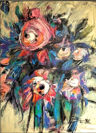 Peinture intitulée "LA VIE EN ROSES" par Sonja Brzak, Œuvre d'art originale, Huile