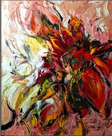 Painting titled "RUDDY FLOWER" by Sonja Brzak, Original Artwork, Oil