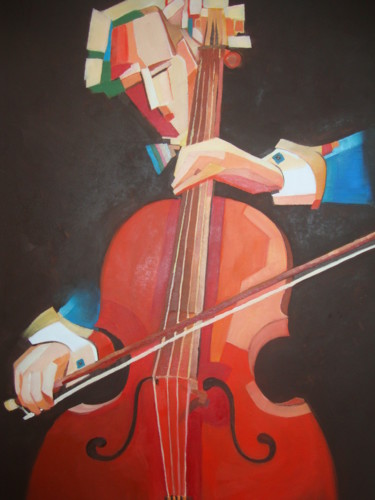 Painting titled "Cello player" by Sonja Brzak, Original Artwork, Oil
