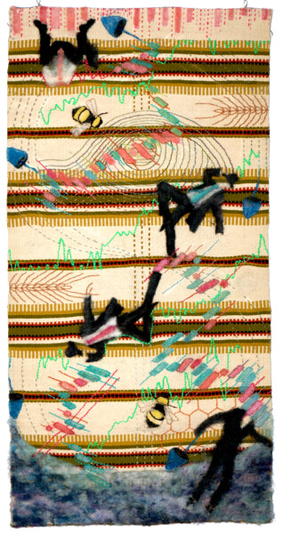 Textilkunst mit dem Titel "Business taking care" von Sonja Salomäki, Original-Kunstwerk, Stickerei