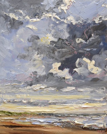Painting titled "Sea Haze" by Sonja Brussen, Original Artwork, Oil